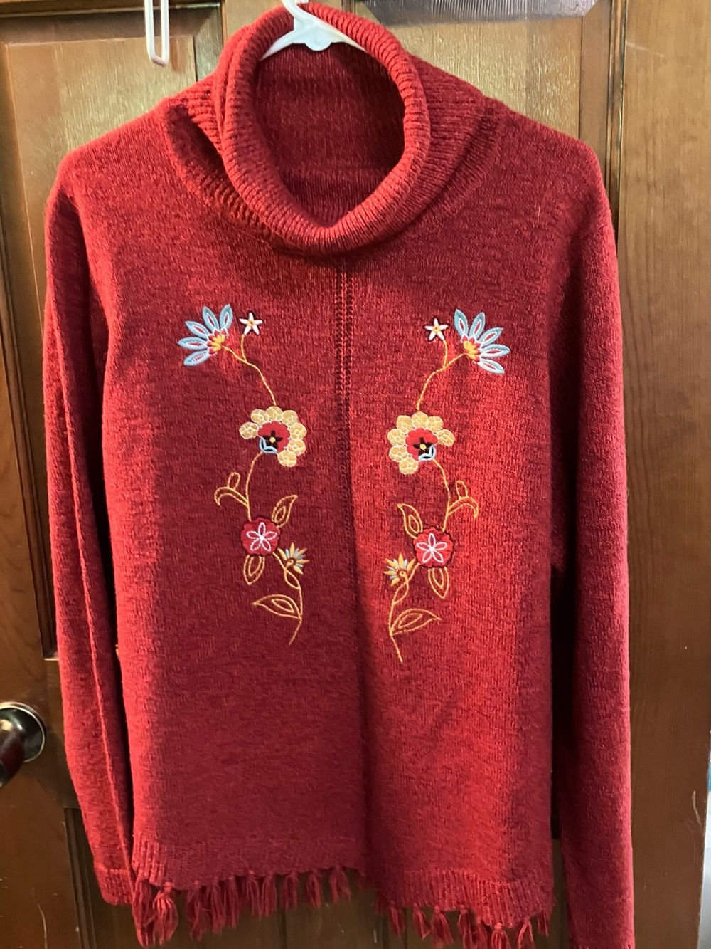Orange Turtleneck Embroidered Fringe Sweater Denim Moves  - 2X Women